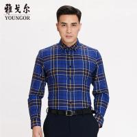 Youngor/雅戈尔秋冬新品男士商务正装纯棉蓝色绒面长袖衬衫326FKY