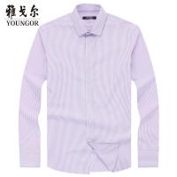 Youngor/雅戈尔男装商务正装纯棉面料 DP免烫紫色条纹衬衫041KFA
