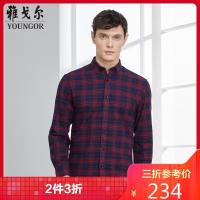 Youngor/雅戈尔红黑格纹商务正装衬衫033NKC