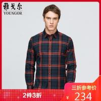 Youngor/雅戈尔男士长袖衬衫翻领衬衣男修身格子8779
