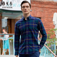 Youngor/雅戈尔冬季新品男士商务休闲绿色长袖衬衫972QKY