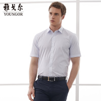 Youngor/雅戈尔夏季新品男士商务休闲蓝色条纹短袖衬衫060HJA