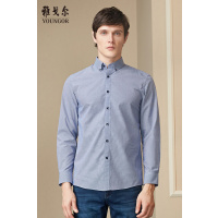 Youngor/雅戈尔男装商务休闲棉涤混纺 修身剪裁 时尚格纹深蓝格纹衬衫940FKY
