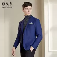 Youngor/雅戈尔男装商务正装羊毛混纺 修身剪裁 优雅素色深蓝西服008FLY