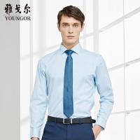 Youngor/雅戈尔男装商务正装纯棉面料 修身剪裁 DP免烫白底蓝绿条衬衫GBY