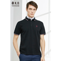 Youngor/雅戈尔男装商务正装纯丝光棉修身剪裁优雅素色紫红T恤057KCY