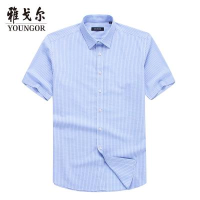 Youngor/雅戈尔男装商务正装纯棉面料 DP免烫 时尚格纹蓝色格纹衬衫066HJA