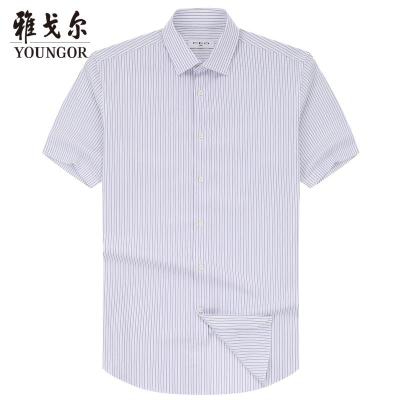 Youngor/雅戈尔CEO系列夏季纯棉DP免烫商务休闲蓝色条纹方领短袖衬衫男997FBA