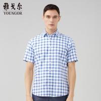 Youngor/雅戈尔男装商务正装棉麻面料 修身剪裁 汉麻免烫 绿色格纹衬衫020QBY