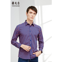 Youngor/雅戈尔男装商务正装棉混纺 修身剪裁 DP+紫底橙格衬衫034TJY