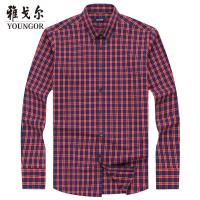 Youngor/雅戈尔男装商务正装棉弹面料 修身剪裁 时尚格纹红色格纹衬衫055NKY