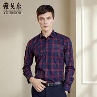 Youngor/雅戈尔 衬衫男秋季 格子长袖衬衫男修身 休闲衬衫 商务休闲 红色格纹976NBY