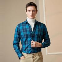 Youngor/雅戈尔男装商务正装棉弹面料 修身剪裁 时尚格纹绿色格纹衬衫052QFY