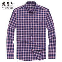 Youngor/雅戈尔男装商务正装纯棉面料 商务休闲 时尚格纹红色格纹衬衫053NFA