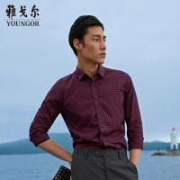 Youngor/雅戈尔男装商务休闲纯棉面料修身剪裁时尚格纹暗红格纹衬衫030MFY