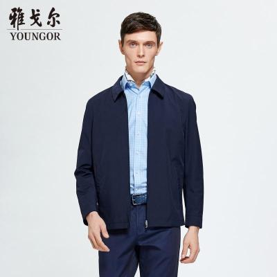 Youngor/雅戈尔男装商务绅士化纤面料 商务休闲 优雅素色藏青茄克007FQB