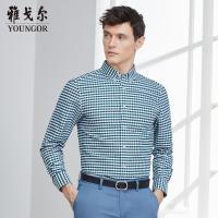 Youngor/雅戈尔时尚都市全棉面料 合体剪裁 优雅素色绿色格子衬衫010QKA