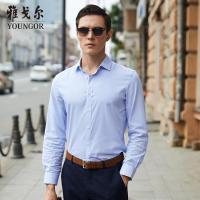 Youngor/雅戈尔商务绅士棉天丝修身剪裁优雅素色浅蓝条纹衬衫879IFY