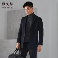 Youngor/雅戈尔男装商务绅士全羊毛 修身剪裁 优雅素色黑色大衣