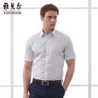 雅戈尔【DP免烫衬衫男格子衬衫男 短袖 商务休闲 白底蓝条