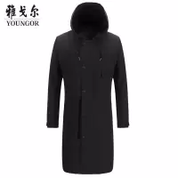 雅戈尔秋冬男士连帽风衣外套商务中长款风衣休闲