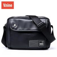 第九城（V.NINE） 单肩包男包时尚潮流斜挎包运动骑行死飞包PU防泼水邮差包休闲包 黑色