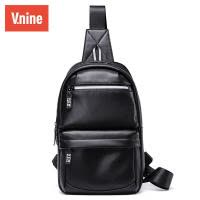 第九城(V.NINE) 单肩包男士胸包斜挎包时尚潮流韩版大容量休闲运动跑步骑行PU防水腰包 黑色