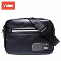 第九城（V.NINE） 单肩包男士PU防水斜挎包时尚邮差包韩版潮休闲时尚死飞包 黑色