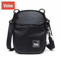 第九城（V.NINE） 单肩包女潮流韩版休闲大容量斜挎包时尚运动小背包帆布PU软皮防泼水腰包 黑色