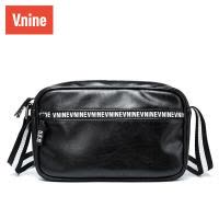 第九城（V.NINE） 男士休闲单肩包时尚PU防泼水大容量单肩包斜挎包 黑色