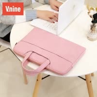 第九城（V.NINE）电脑包女13.3/14英寸MacBook内胆包大容量PU软皮防泼水手提包粉色