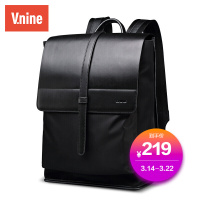第九城(VNINE) 双肩包男士大容量可装14英寸电脑包多功能潮流背包休闲运动学生书包 黑色