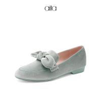 AITA艾塔 春季新款女单鞋深口鞋圆头平跟鞋天鹅绒女鞋休闲鞋