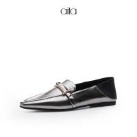 AITA黑色PU革牛皮革女士深口单鞋