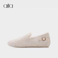AITA艾塔 秋冬季加绒单鞋毛毛鞋平底圆头女鞋舒适鞋子女