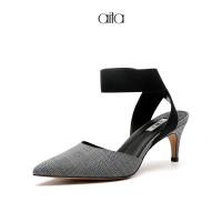 AITA大红色织物女士后空鞋