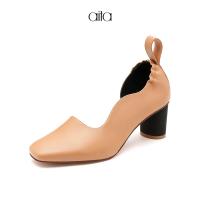 AITA羊皮革女士黑色浅口单鞋