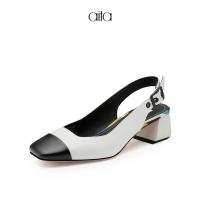 AITA黑PU革女士后空鞋