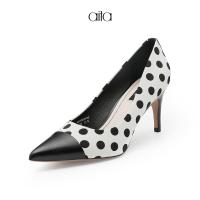 AITA黑色织物PU革女士浅口单鞋