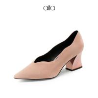 AITA黑色羊反绒女士深口单鞋