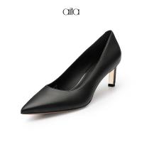 AITA黑色羊皮革女士浅口单鞋