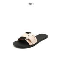 AITA艾塔 夏季新款圆头露趾拼色扣饰平跟外穿度假女一字凉拖