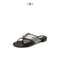 AITA艾塔 夏季新款圆头透明拼色平低跟外穿半拖穆勒鞋女凉拖