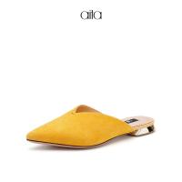 AITA艾塔 春季新款纯色尖头平低跟懒人鞋包头外穿半拖鞋女
