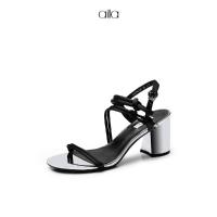 AITA艾塔 夏季新款潮时尚镜面细带中跟百搭一字扣罗马鞋凉鞋