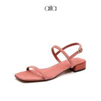 AITA艾塔 夏季新款方头露趾平低跟仙女风凉鞋一字带罗马女鞋