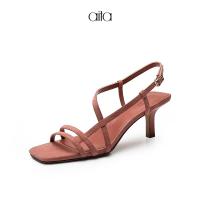 AITA艾塔 夏季新款方头仙女风细带组合中跟细跟罗马凉鞋女