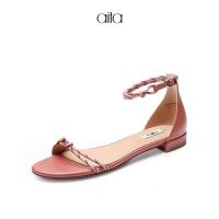 AITA艾塔 夏季新款方头拼色细带仙女风包跟平底一字露趾凉鞋