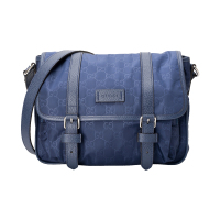 Gucci 小号蓝色男士经典印花翻盖休闲邮差包