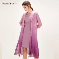 商场同款欧柏兰奴新款桑蚕丝渐变色无襟五分袖长款开衫外套女